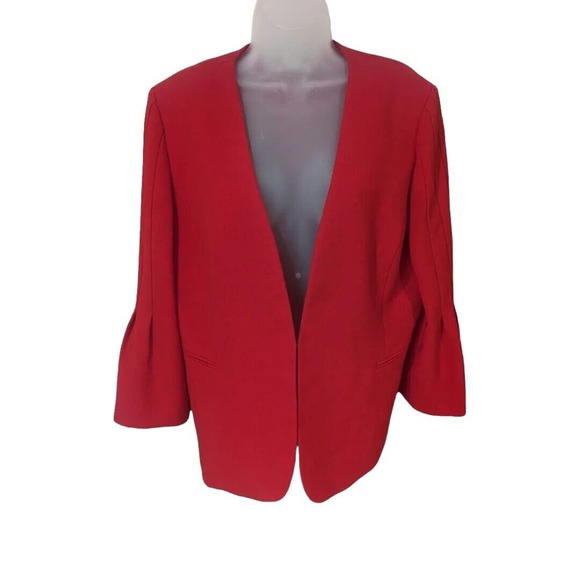 Tahari Jackets & Blazers - Tahari A.S.L. Red Blazer Size 16 Bell Sleeves Hook & Eye Closure